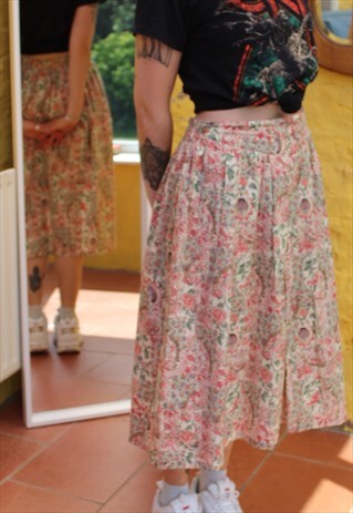 VINTAGE 80'S PASTEL FLORAL PATTERN SKIRT SIZE 12 14 POCKETS