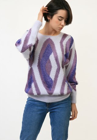 80S FLUFFY PATTERN COZY BEIGE MOHAIR PULLOVER JUMPER 3602