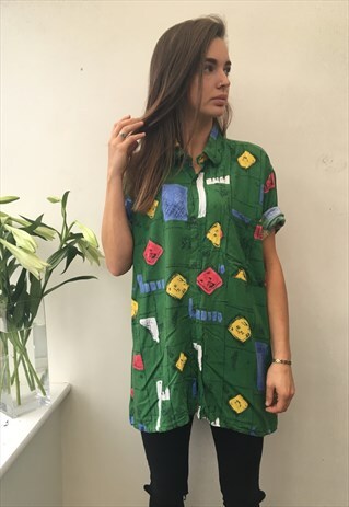 CRAZY PATTERNED OVERSIZED RETRO VINTAGE UNISEX FESTIVAL SHIR