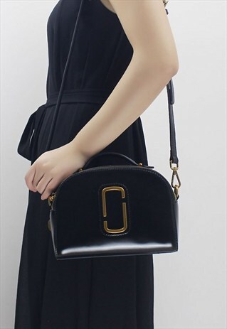 BLACK LEATHER SHOULDER BAG SMALL TOTE BAG