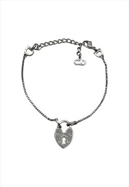 Christian Dior Bracelet Silver Logo Heart Padlock Monogram
