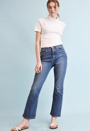 90'S RETRO STONEWASH REGULAR WAIST FLARE DENIM JEANS