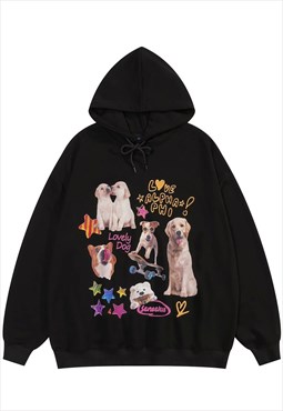 Dog lover hoodie animal print pullover pet top in black