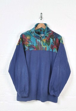Vintage Fleece 1/4 Zip Retro Pattern Blue Medium