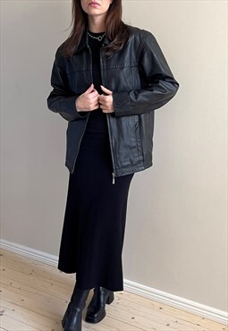 Vintage Oversized Black Leather Jacket