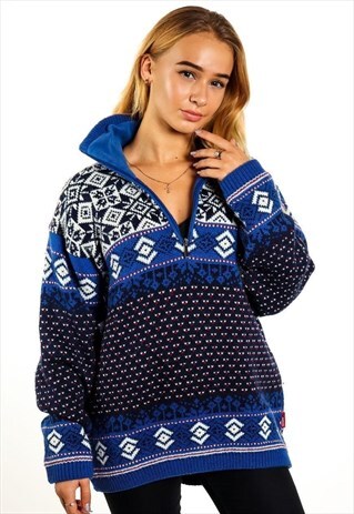 VINTAGE PATTERNED 1/4 ZIP KNITWEAR JUMPER K249