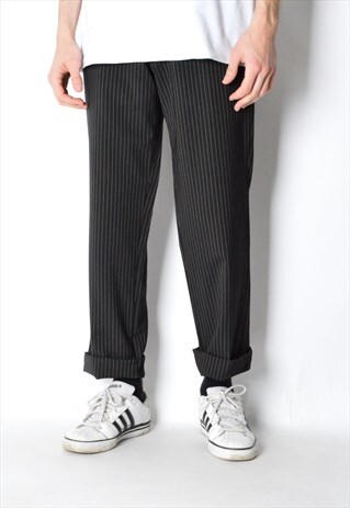 VINTAGE 90S BLACK STRIPED WOOL BLEND PANTS