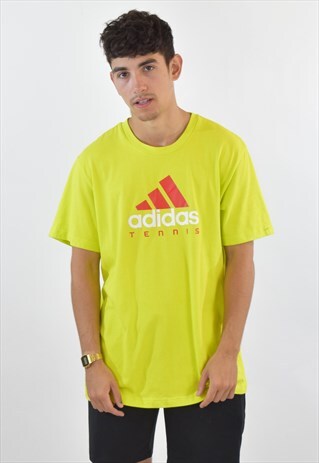 VINTAGE 90S LIME GREEN ADIDAS CREW NECK T SHIRT