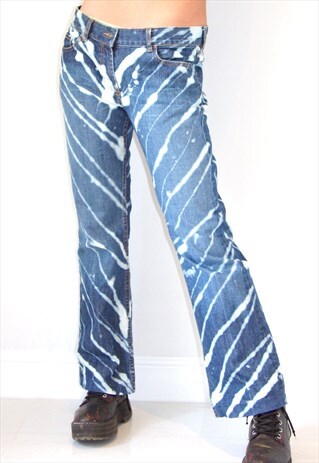 REWORKED DENIM Y2K TIE DYE BLEACHED BOOTCUT FLARED JEANS