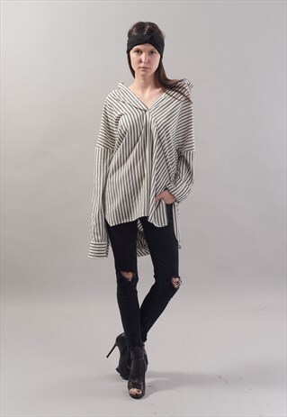OVERSIZED GREY SHIRT CASUAL TOP TUNIC TOP COTTON F1800