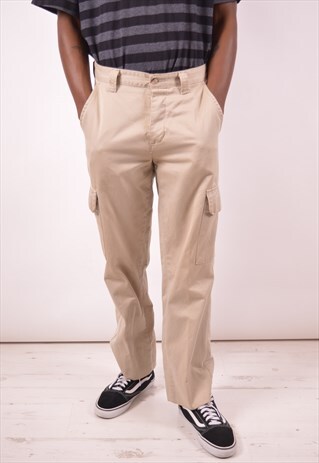 LEE MENS VINTAGE CARGO TROUSERS W33 L29 BROWN 90S