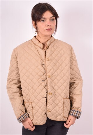 AQUASCUTUM WOMENS VINTAGE QUILTED JACKET JACKET LARGE BEIGE
