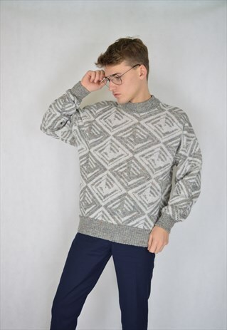VINTAGE GREY GRAPHIC 80'S KNITTED SWEATSHIRT