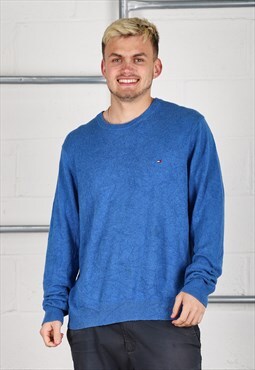 Vintage Tommy Hilfiger Jumper in Blue Knitted Sweater Large