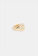 54 Floral Circle Confused Face Signet Ring - Gold