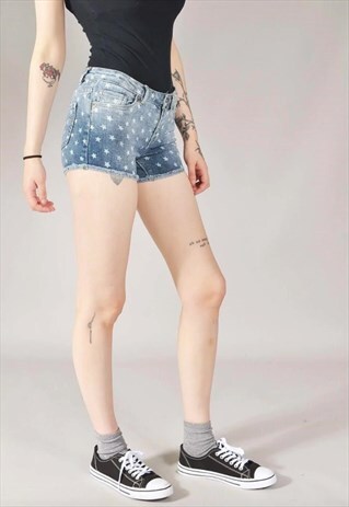 VINTAGE LEVI'S STAR PATTERNED DENIM SHORTS BLUE