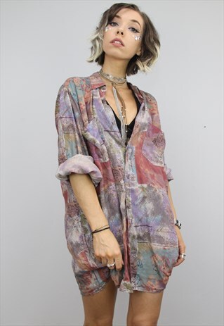 VINTAGE 80S/90S OVERSIZED PATTERNED SILK SHIRT