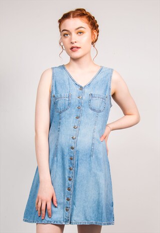 VINTAGE 90'S BUTTON FRONT LIGHT BLUE DENIM DRESS
