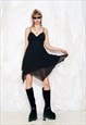 VINTAGE Y2K SLIP DRESS IN BLACK FRILLY FAIRYCORE