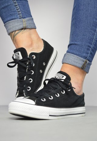90S CONVERSE BLACK SUEDE & CREAM FLEECE LINED OX SHOES RETRO