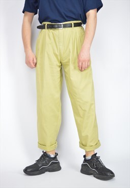 Vintage yellow classic straight cotton suit trousers