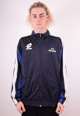 LOTTO MENS VINTAGE TRACKSUIT TOP JACKET XL BLUE 90S