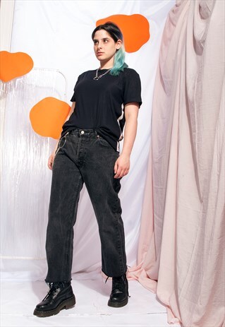 VINTAGE JEANS 90S CROPPED GRUNGE GREY STONEWASHED DENIM