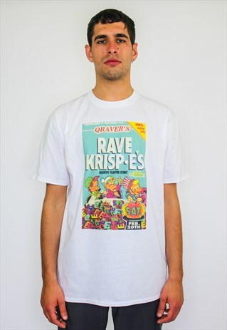 RAVE KRISPE'S GRAPHIC PRINT 90S RAVE, FESTIVAL T-SHIRT WHITE