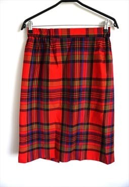 Vintage 90s Fall Skirt Midi Red Check School girl Student