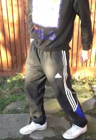 VINTAGE ADIDAS TRACK PANTS JOGGERS M BLACK SPORTS 90S