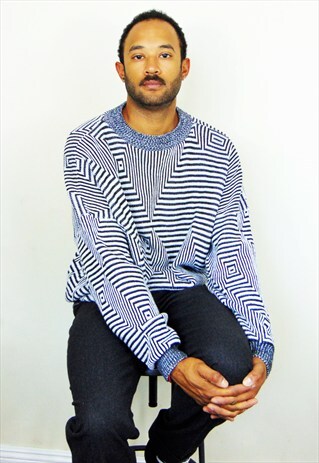 80S 90S NEW WAVE SKATER GEOMETRIC PATTERN IMITATION WOOL