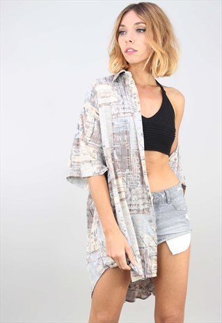 VINTAGE OVERSIZED SHORT SLEEVE PATTERNED SHIRT