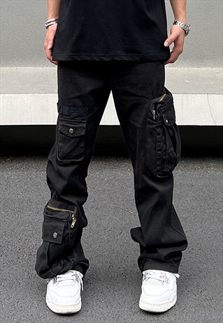 BLACK CARGO DENIM PANTS TROUSERS