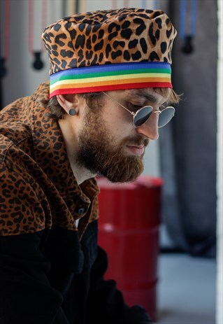 ANIMAL PRINT RAINBOW DENIM BERET HAT