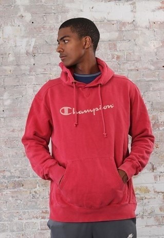 VINTAGE CHAMPION BIG SPELL OUT LOGO HOODIE RED