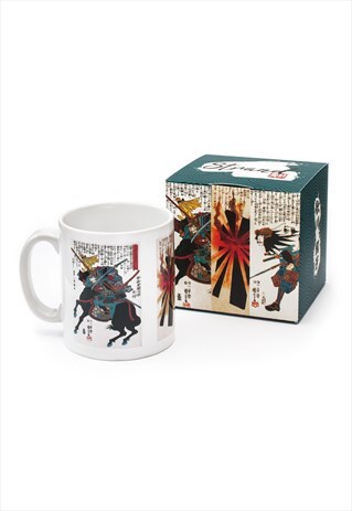 BOXED MUG SET JAPANESE UKIYO-E ART SAMURAI HORSE WARRIOR CUP
