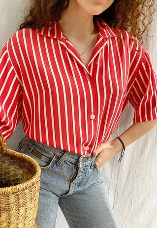 VINTAGE 80S NAUTICAL STRIPED HAUTE BOHEME BLOUSE TOP BOHO