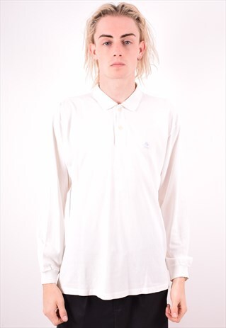 KAPPA MENS VINTAGE POLO SHIRT LONG SLEEVE MEDIUM WHITE 90S