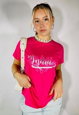 Vintage 00s Y2K India Graphic Pink T Shirt