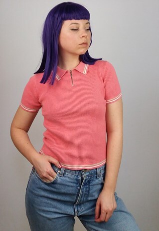 VINTAGE 90'S GAP KNIT SHORT SLEEVES POLO NECK CROP TOP