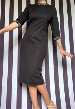 Vintage 60s Black Evening Midi Tube Dress, uk10 Medium