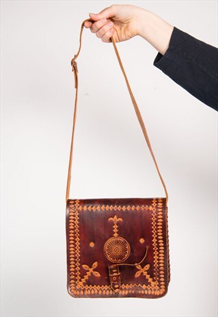 VINTAGE 70'S HIPPIE TOOLED SHOULDER BAG