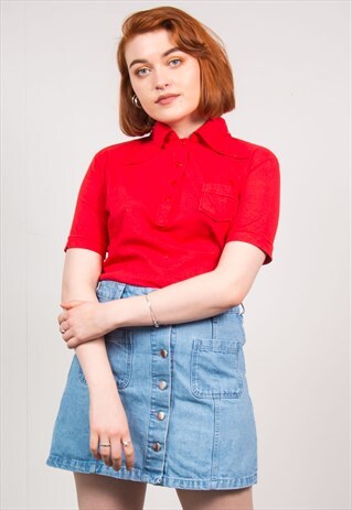 VINTAGE 70'S RED POLO T-SHIRT