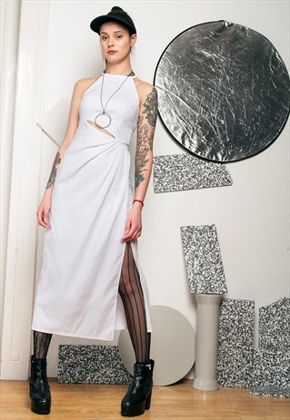 90S VINTAGE SLASHED WHITE DRESS