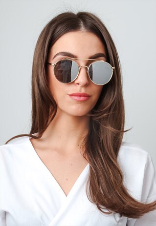 MIRRORED AVIATOR SUNGLASSES - GOLD