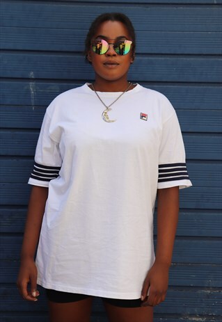 90S GRUNGE OVERSIZED WHITE FILA TEE T-SHIRT