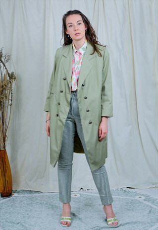 MINIMALIST COAT VINTAGE OLIVE GREEN 70S DOUBLE BREASTED L