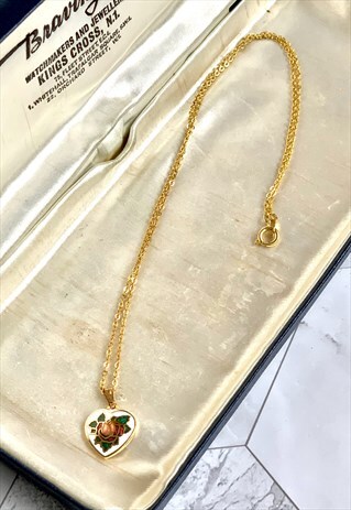 80S FLORAL HEART NECKLACE FLOWER PENDANT VINTAGE JEWELLERY