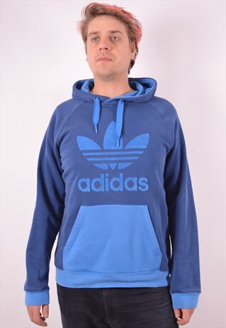 ADIDAS MENS VINTAGE HOODIE JUMPER LARGE BLUE 90S