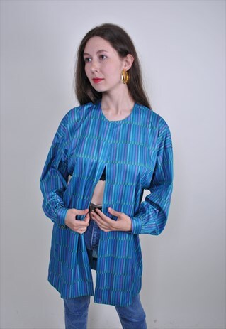 70S MULTICOLOR PATTERN LONG SLEEVE BLOUSE, SIZE L